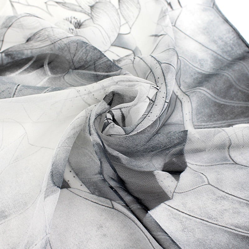 Lobagve Van Caro Sheer Chiffon Scarf Beach Shawl Elegant Lotus Sunscreen Scarf for Women (Black and White) - Image 4